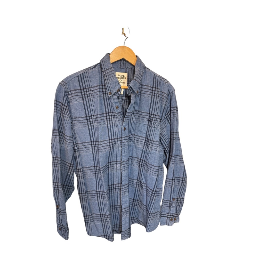 Mens Lands End X Blake Shelton Plaid Button Down Shirt Long Sleeve Blue Large